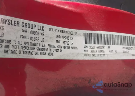 2013 Fiat 500 Sport из США, поврежденный, VIN 3C3CFFBR6DT611190